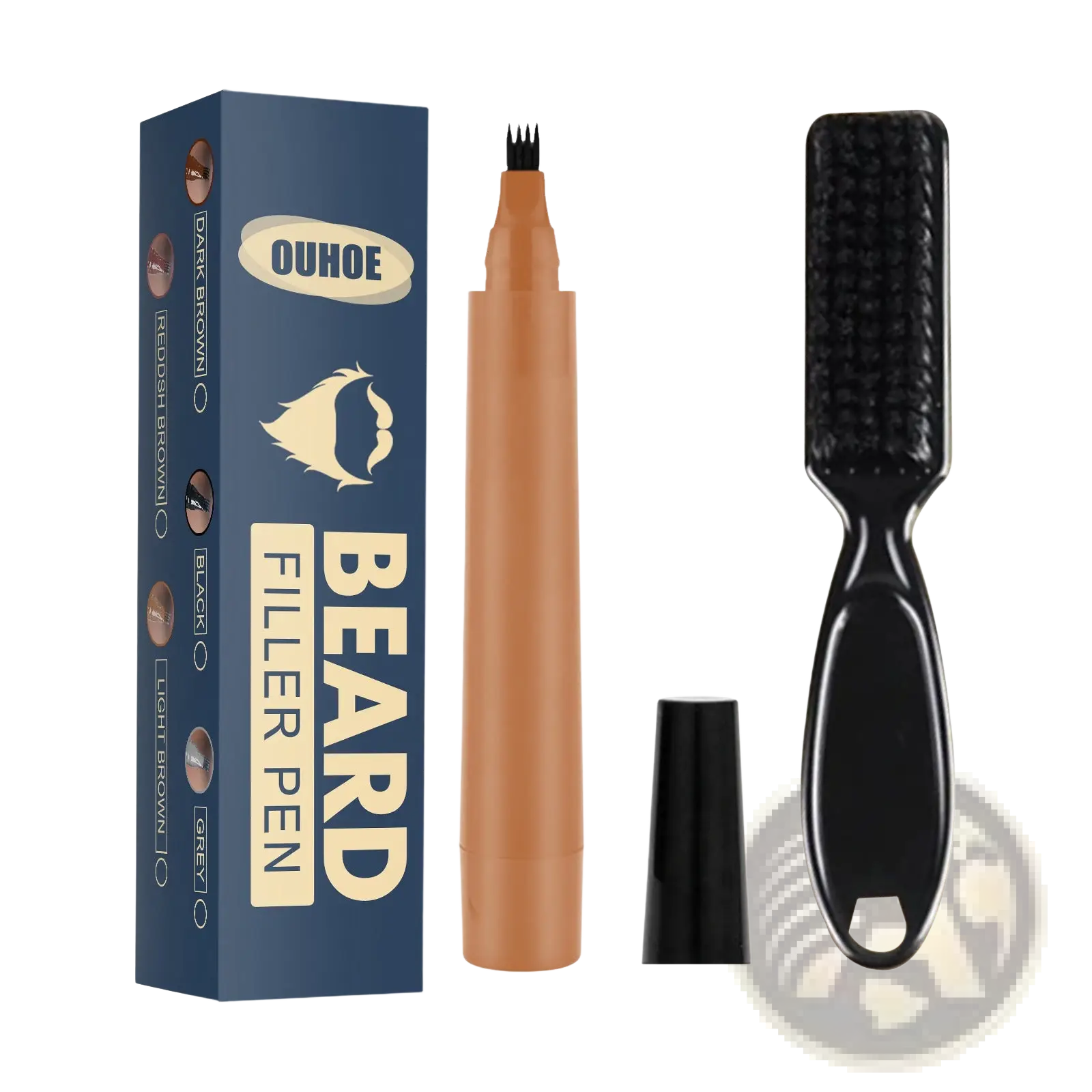 Ouhoo beard filler pen kit with tan waterproof patchy beard pencil and matching black comb applicator