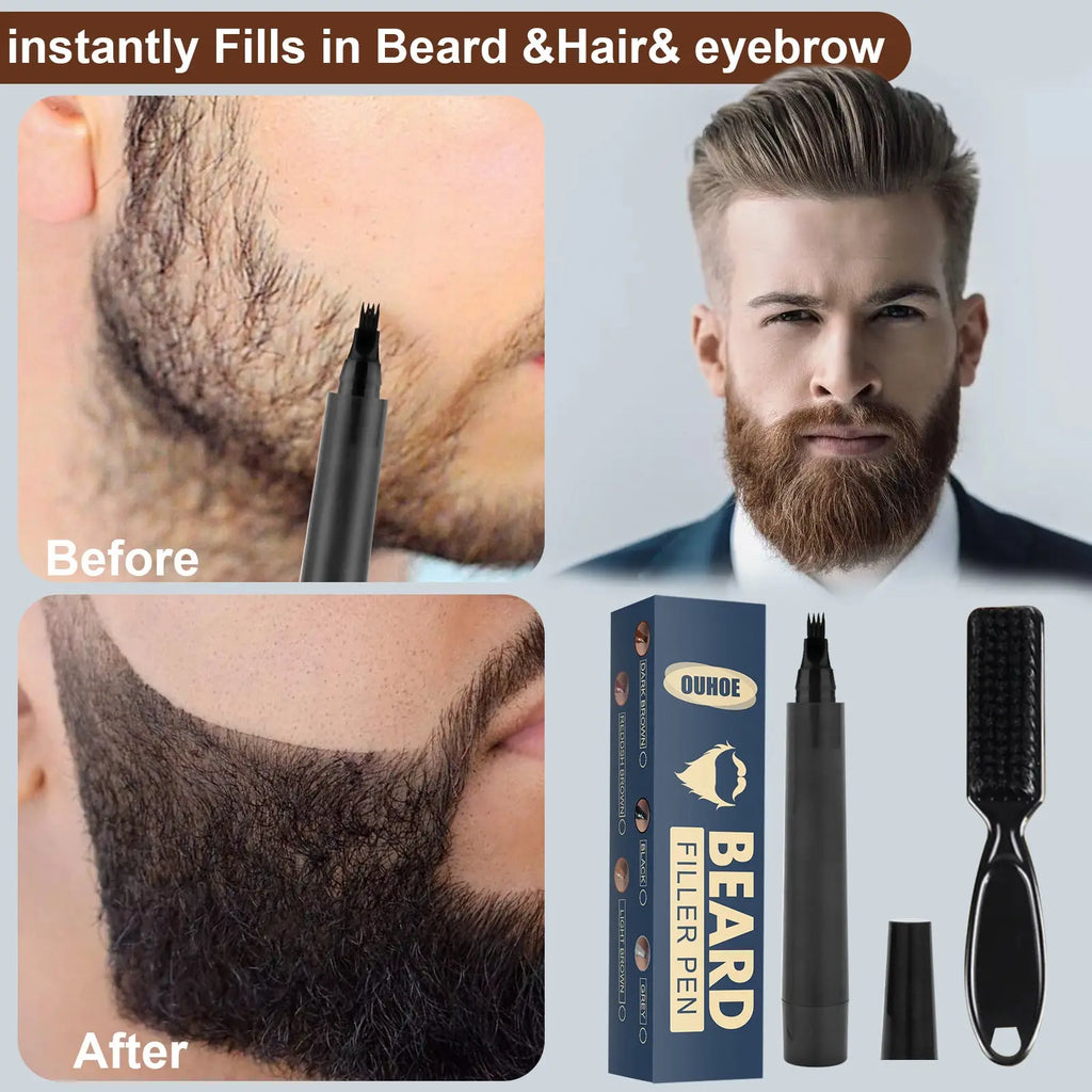 Black ouhoe beard filler pen kit with waterproof patchy beard pencil fine brush tip and grooming comb for precise application