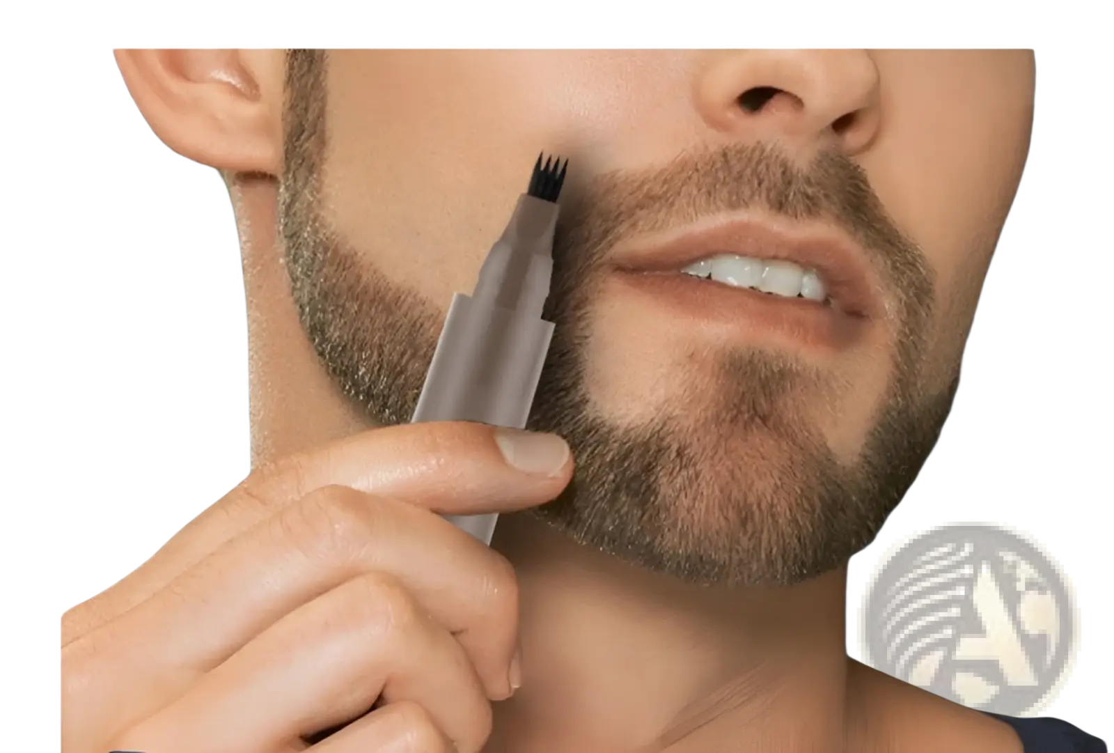 Gray plastic beard filler pen kit with waterproof patchy beard pencil and fine black bristles for grooming