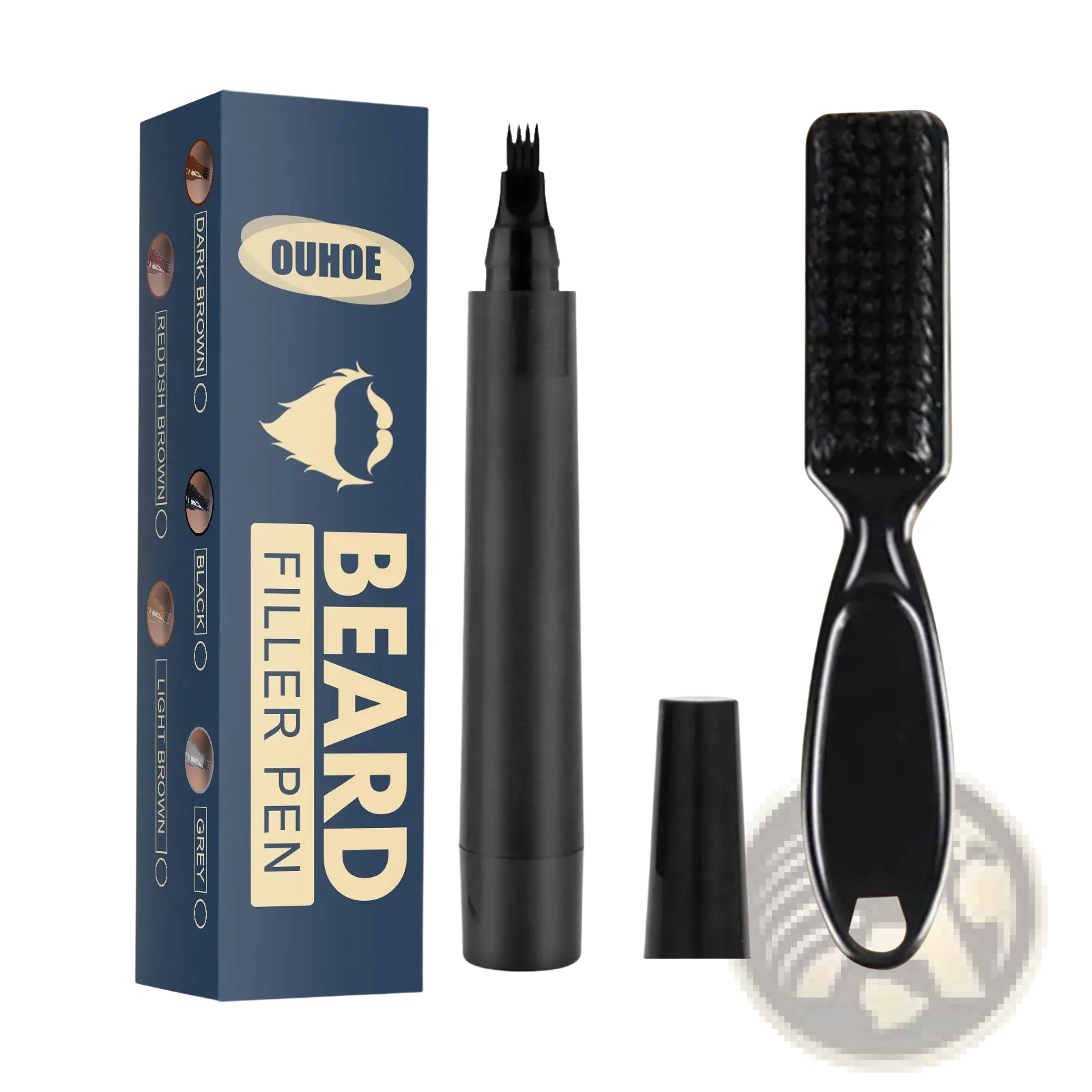 Black ouhoe beard filler pen kit with fine brush tip and comb applicator for waterproof patchy beard coverage