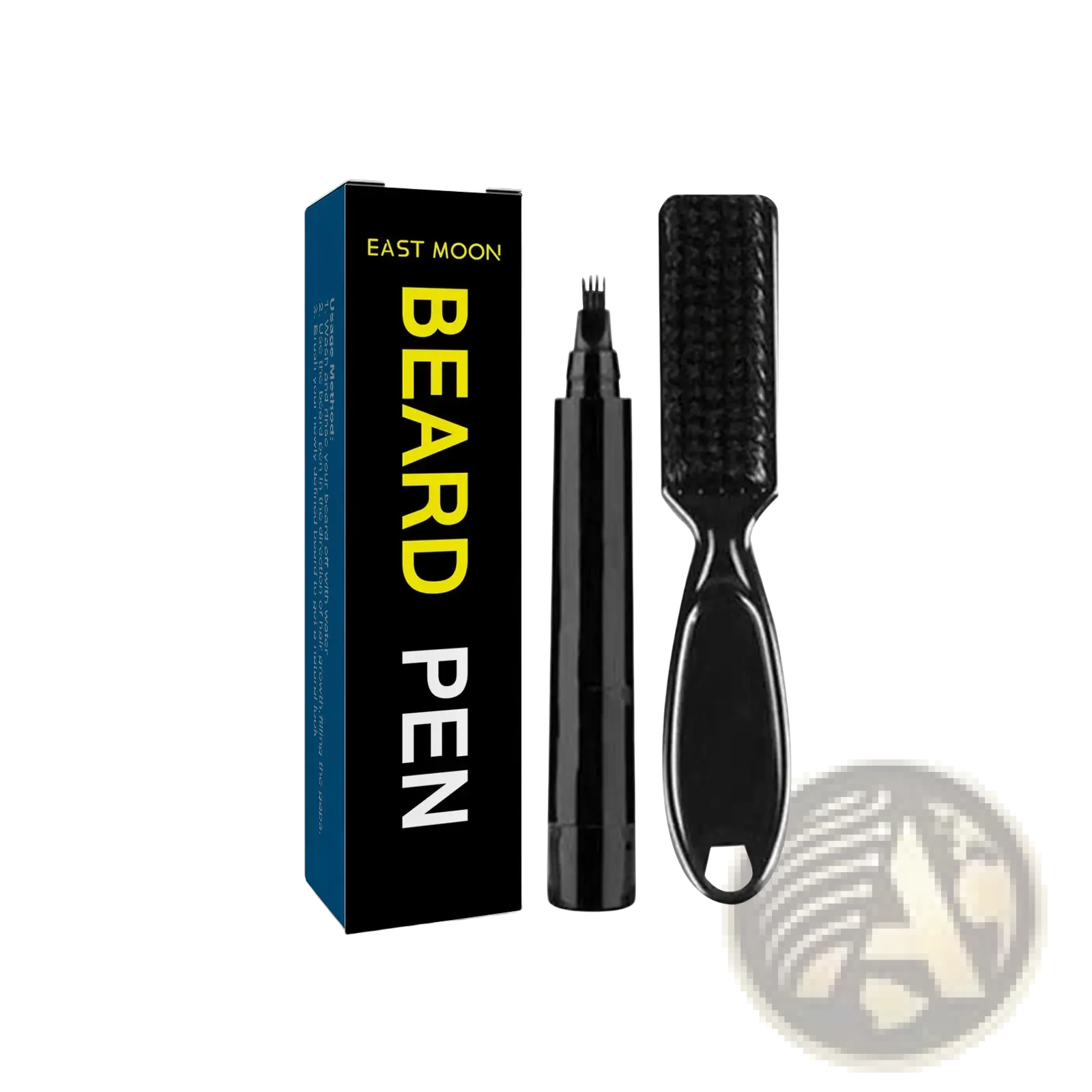 Black east moon beard filler pen and matching brush with sleek compact design for waterproof grooming kit