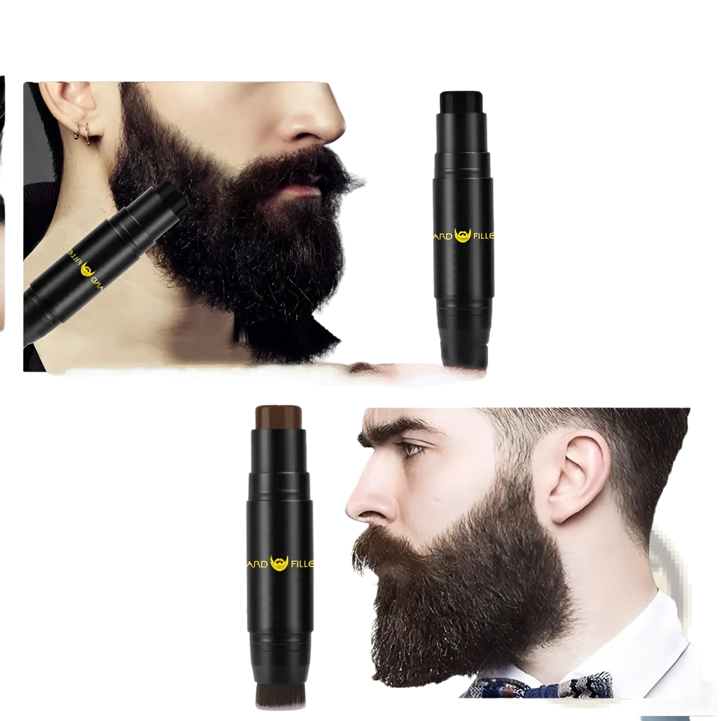 Black and dark brown beard filler sticks with sleek cylindrical design for hair thickening and styling pen use