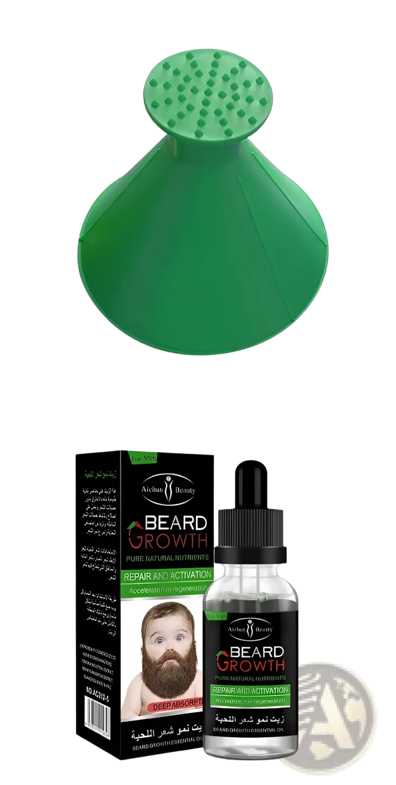 Green silicone beard growth applicator for natural repair and nourishing care in beard growth oil product