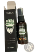 Eelhoe beard growth oil serum in dark brown glass bottle with black cap and packaging featuring white mustache graphics