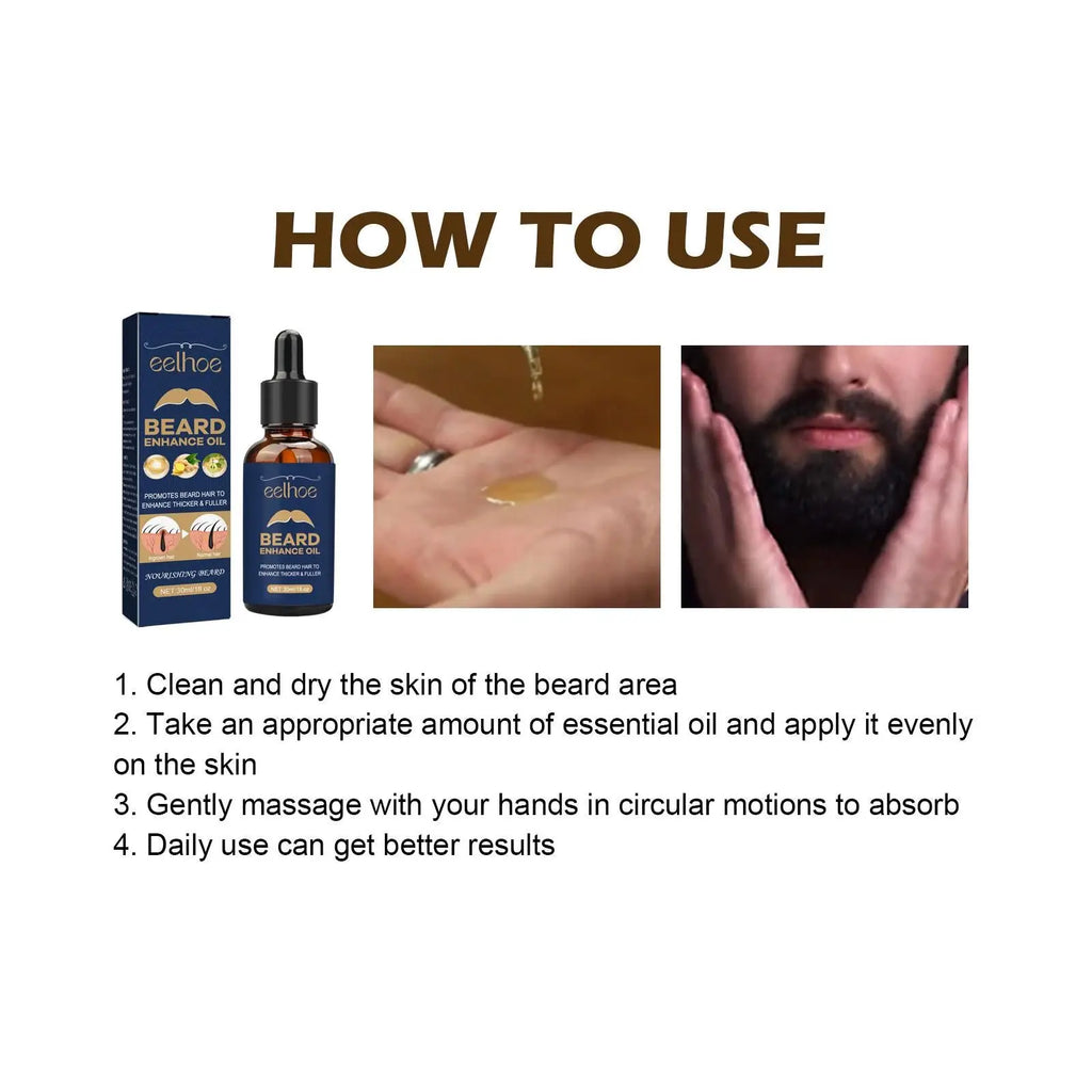 Blue and black eelhoe beard growth serum root strengthening oil in 50ml glass dropper bottle with black cap