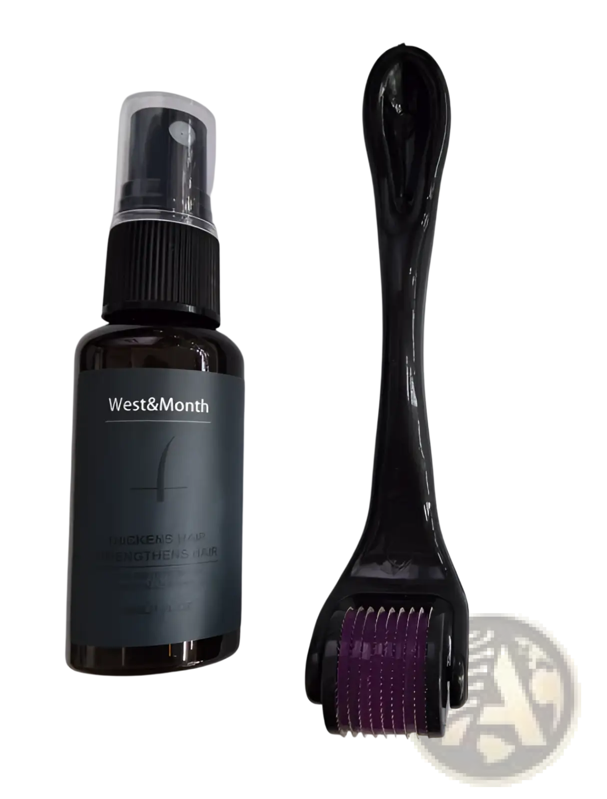 Black westandmonth microdermabrasion derma roller with purple textured head in beard growth spray and derma roller kit 30ml