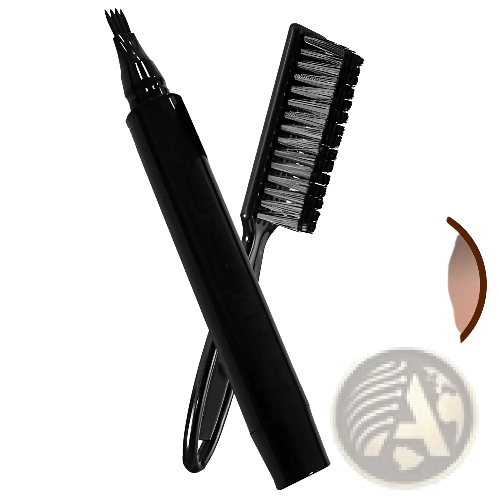 Black beard pen and brush grooming set with fine angled brush tip and matching bristle brush for precise application