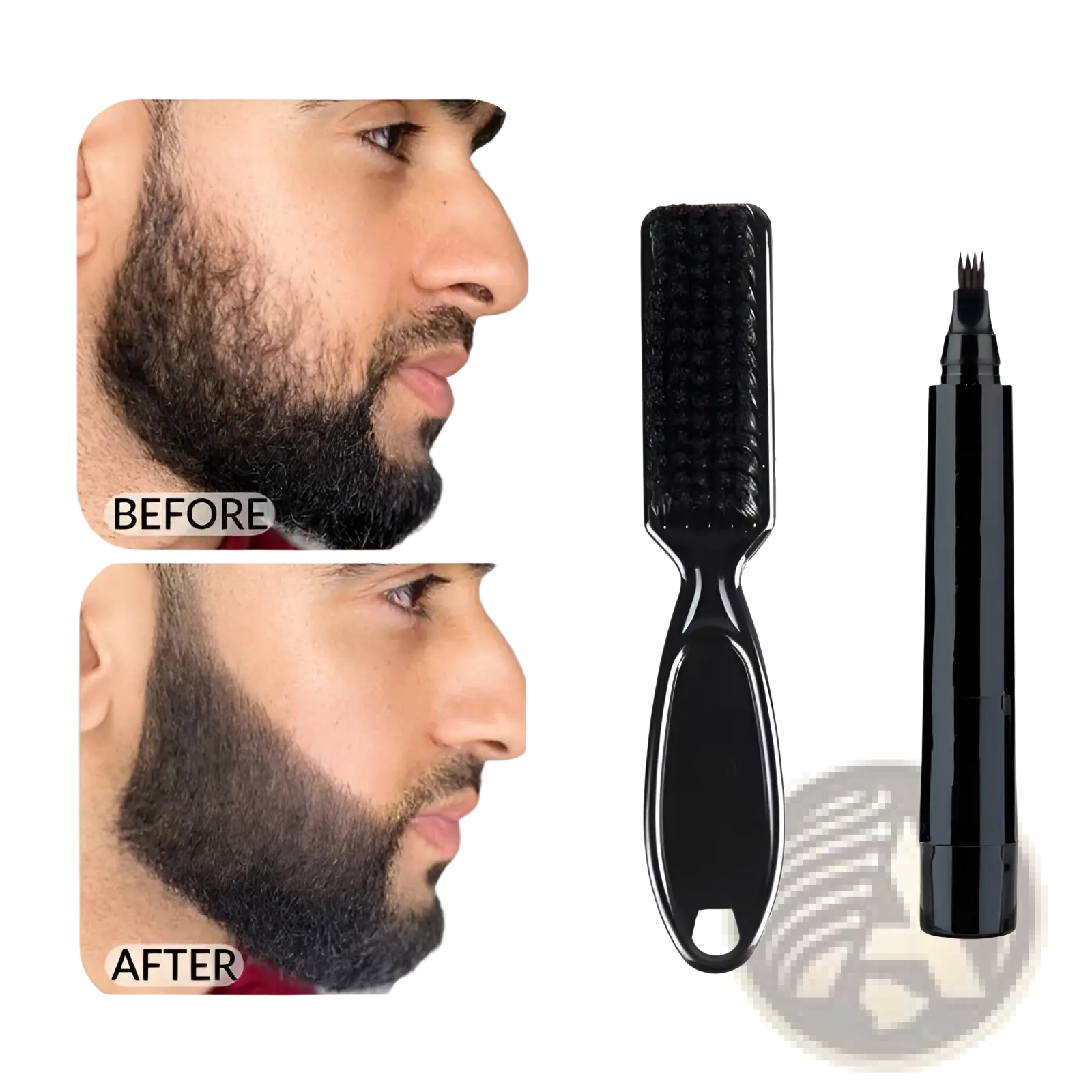 Black plastic beard pen and brush grooming set for men with precision trimmer for detailed beard styling