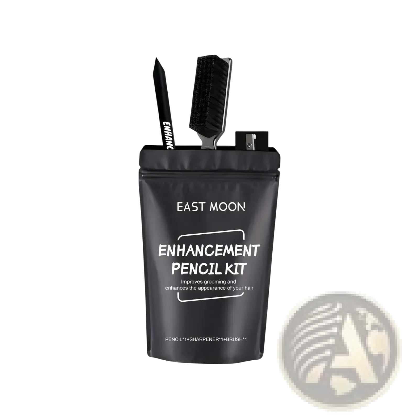 Black beard pencil enhancement kit featuring a pencil, sharpener, and brush in sleek black packaging
