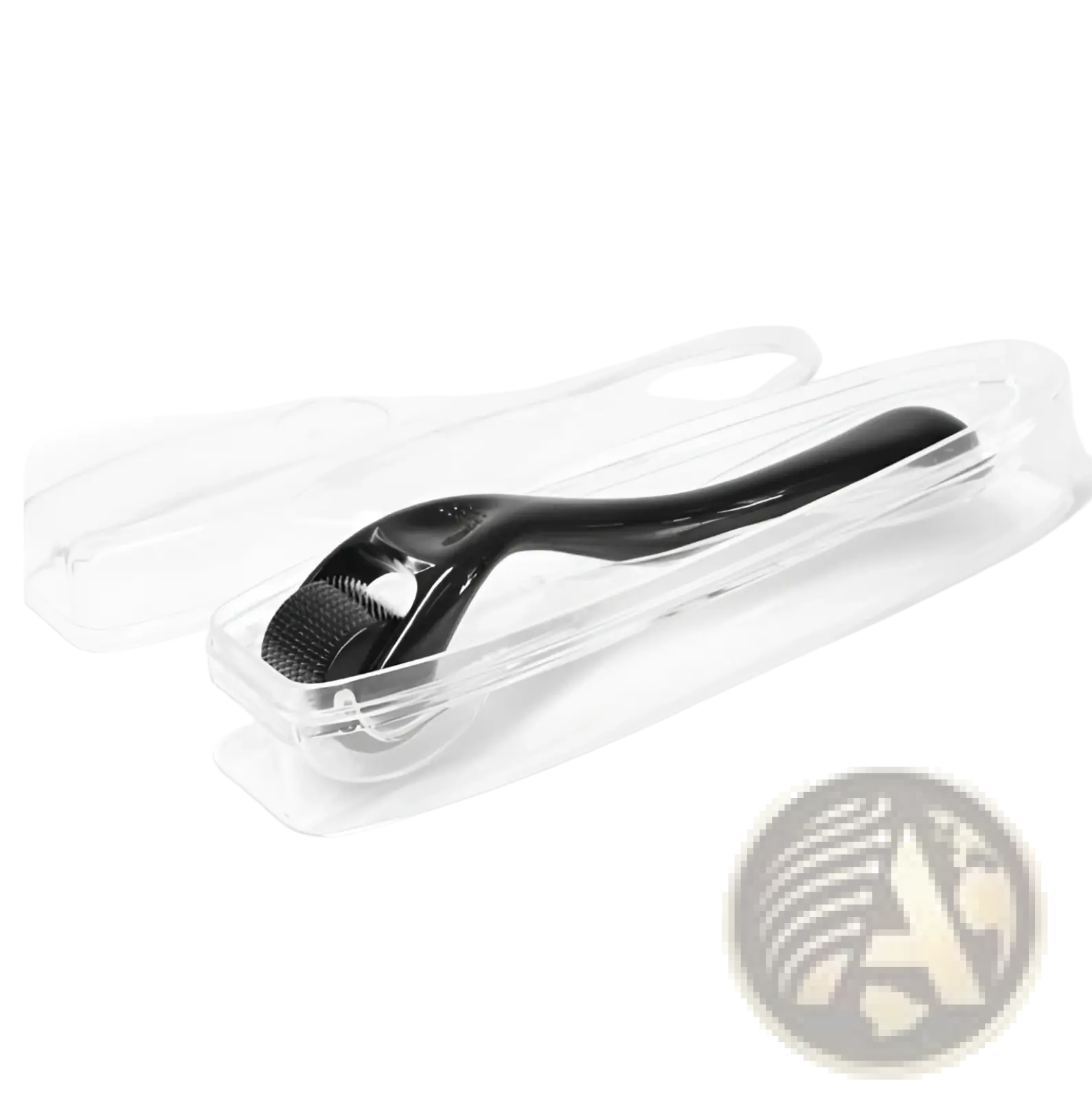 Black derma roller with textured rounded head and smooth handle for beard roller and oil set microneedle skin care kit