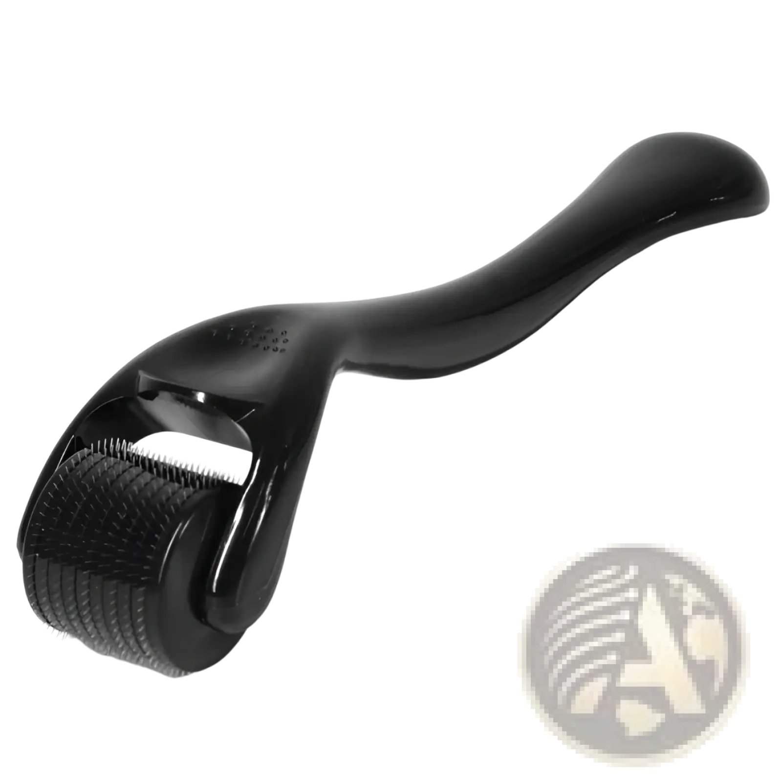 Black plastic derma roller with rounded handle and fine needles for beard roller and oil set microneedle skin care kit