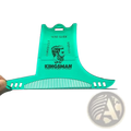Teal plastic beard shaping comb with nose guide and step cut design for precise beard grooming