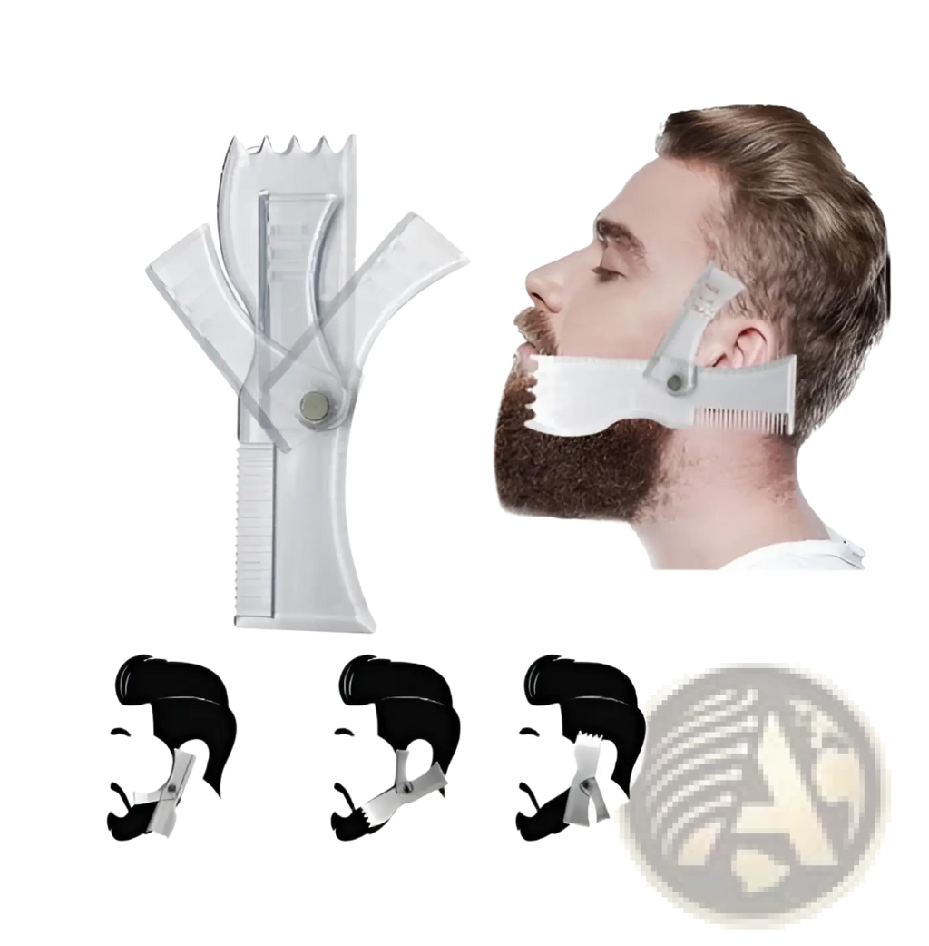 Clear plastic beard shaping template comb with adjustable comb and 360 degree rotation for precise styling