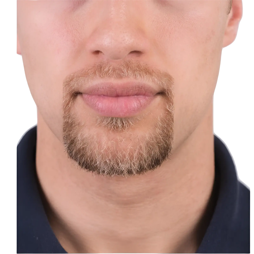 Realistic light brown and dark brown faux beard with goatee style included in beard shaping tool 5 piece transparent grooming kit
