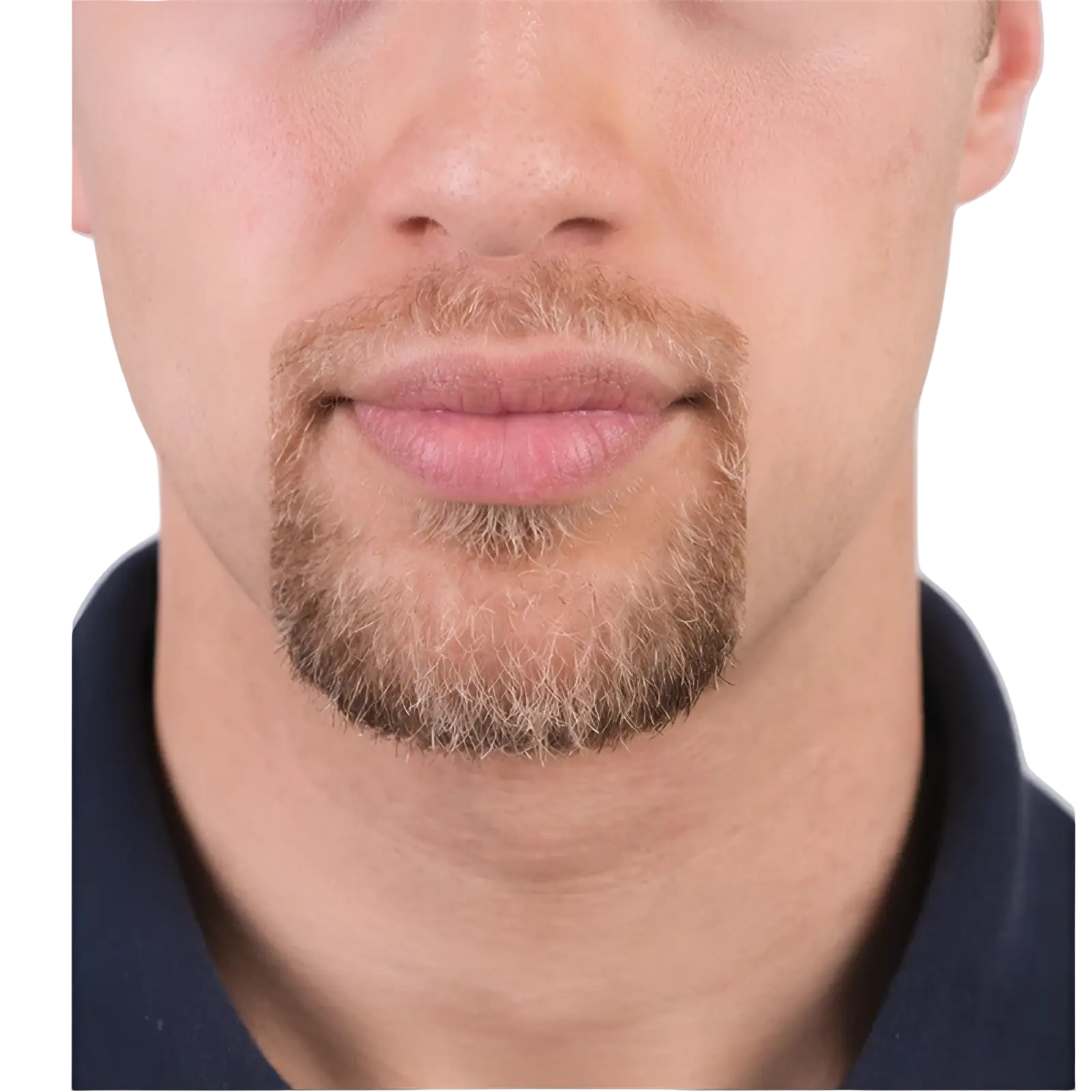 Realistic light brown and dark brown faux beard with goatee style included in beard shaping tool 5 piece transparent grooming kit