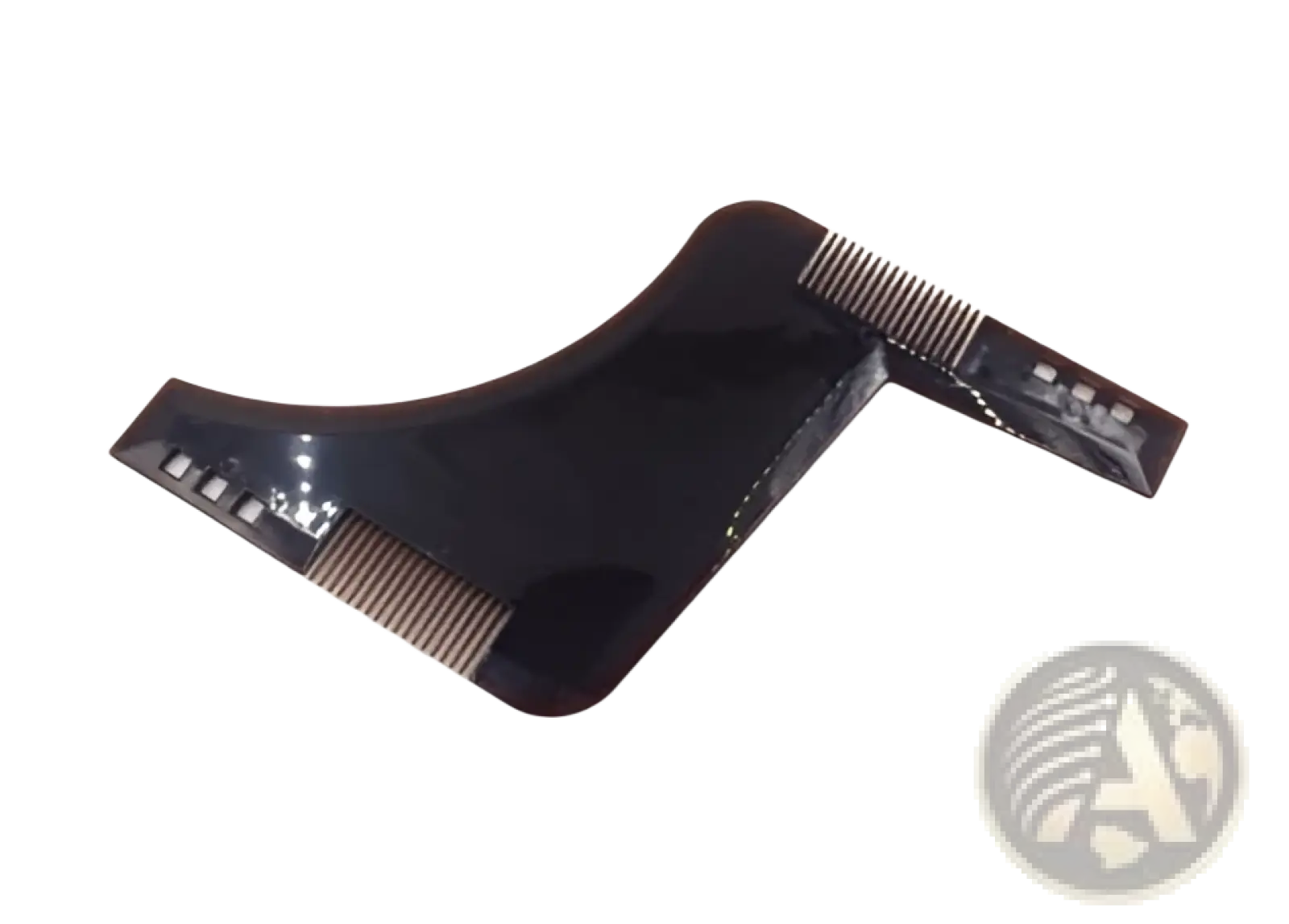 Black plastic beard shaping tool and comb with curved ergonomic design and fine teeth for precise trimming