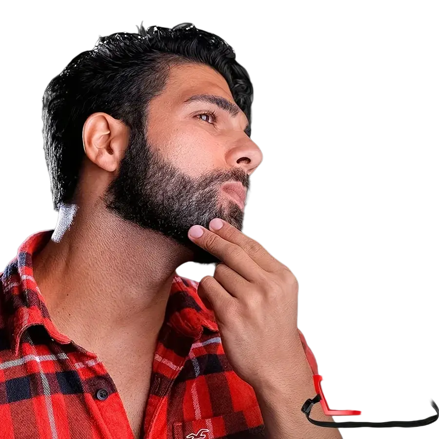 Red plastic beard shaping tool and grooming guide set for precise trimming and styling of facial hair