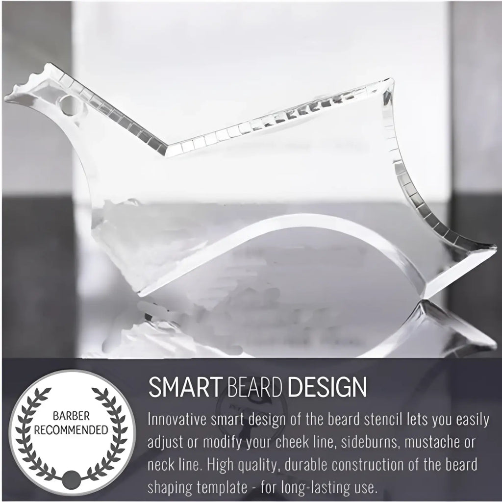 Clear acrylic beard shaping tool and template comb for men with precise cut-out lines for facial hair styling
