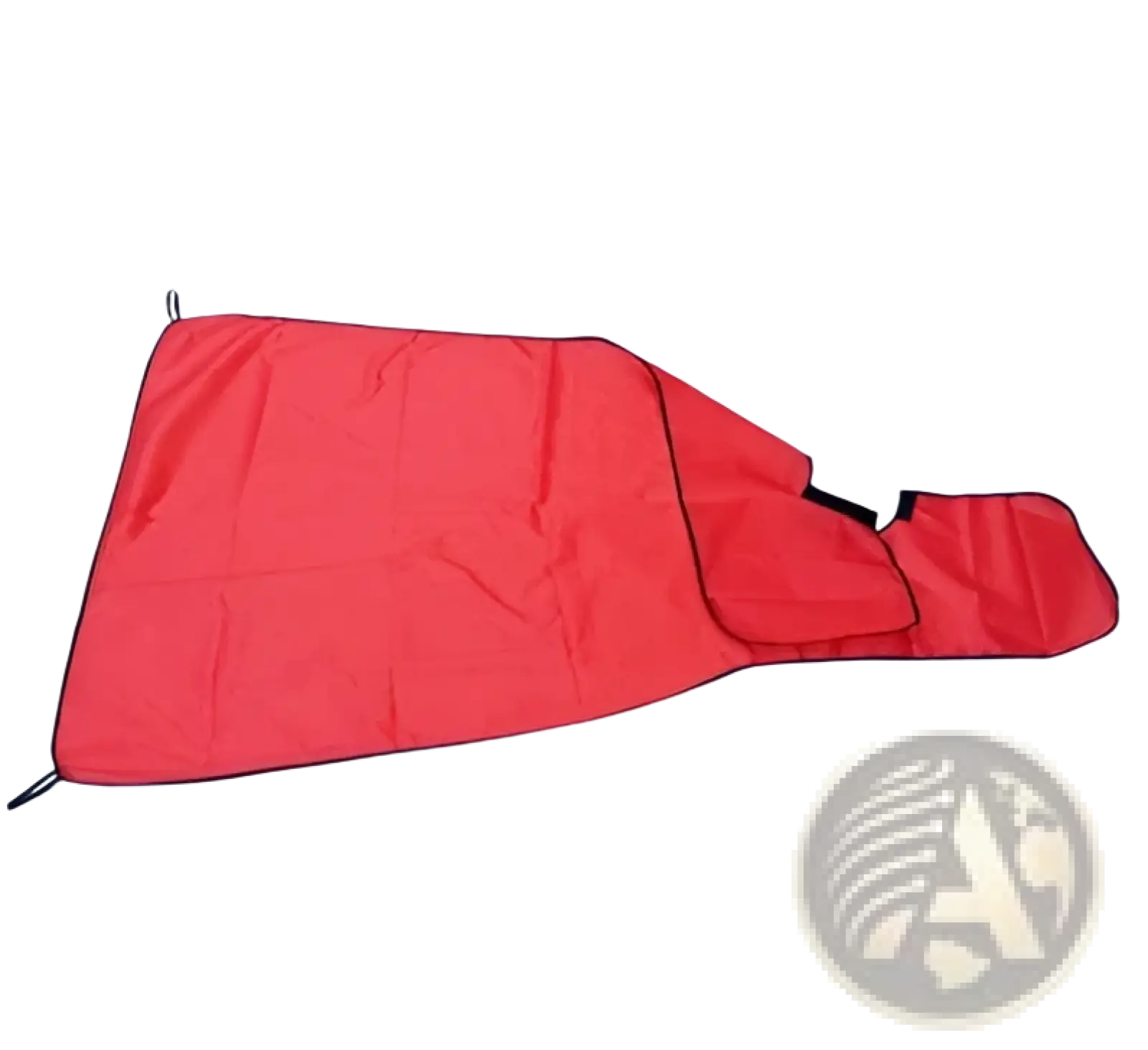 Beard shaving catcher waterproof hair grooming apron in red fabric with black trim and a side pocket for storage