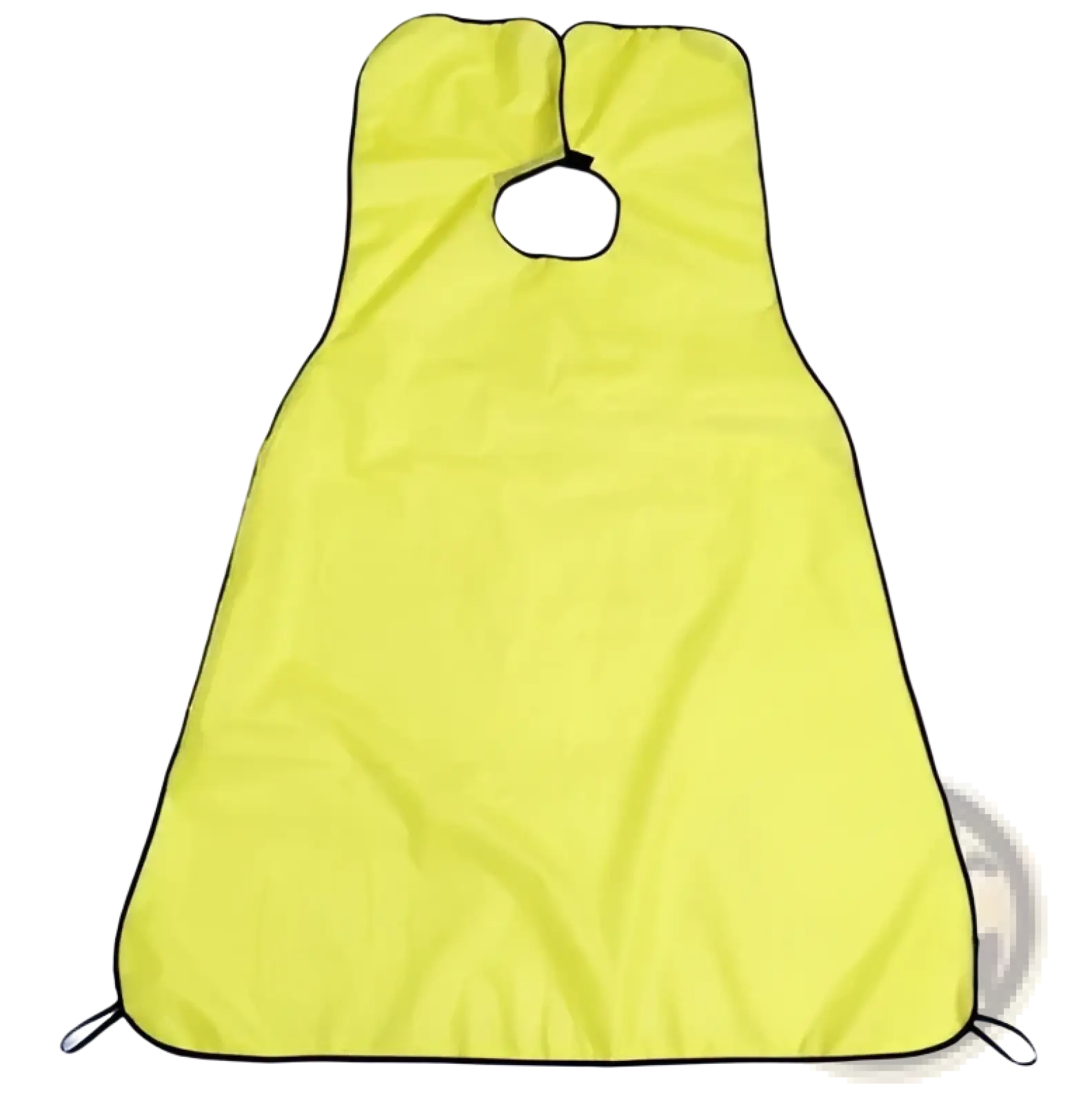 Bright yellow waterproof beard shaving catcher apron with black trim and circular neck hole for hair grooming