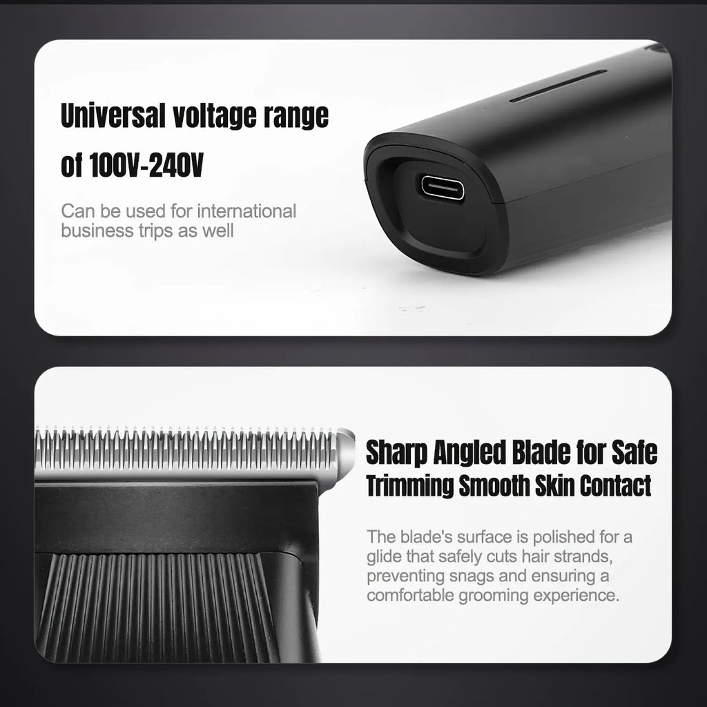 Black electric beard trimmer 3 in 1 mens grooming kit with sharp angled blade and universal 100v-240v voltage range