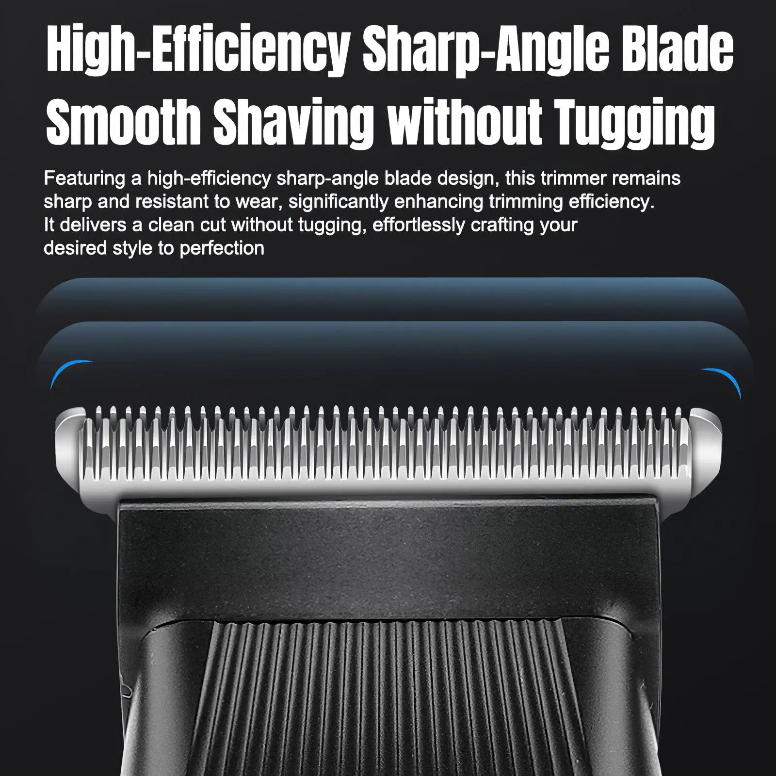 Black and silver beard trimmer with high-efficiency sharp-angle blade for smooth shaving in 3 in 1 grooming kit