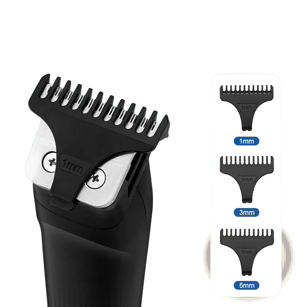 Black and silver beard trimmer 3 in 1 mens hair clipper grooming kit with three precision guide combs for varied lengths