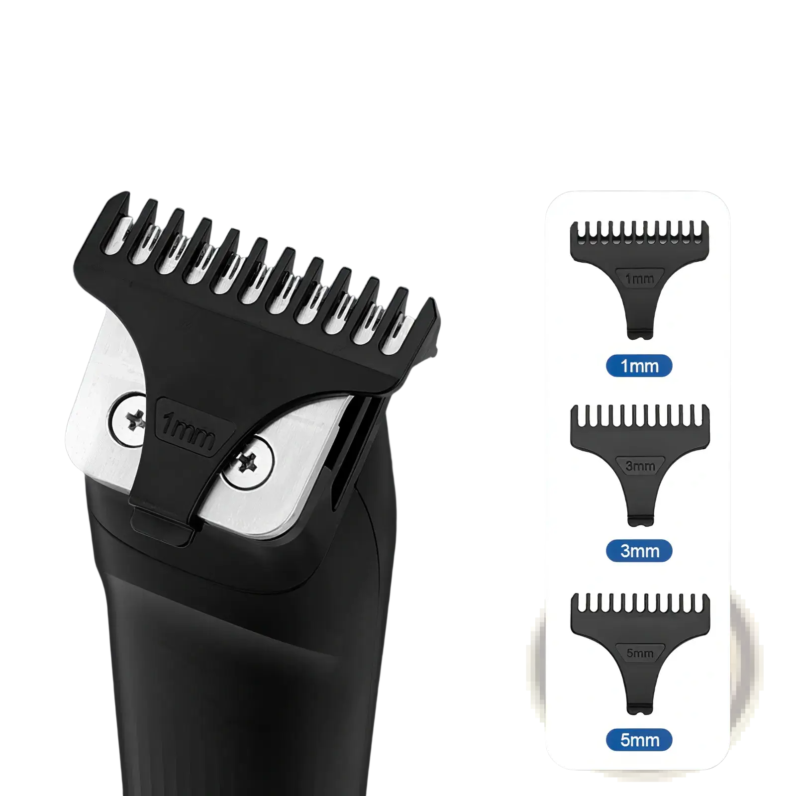Black and silver beard trimmer 3 in 1 mens hair clipper grooming kit with three precision guide combs for varied lengths