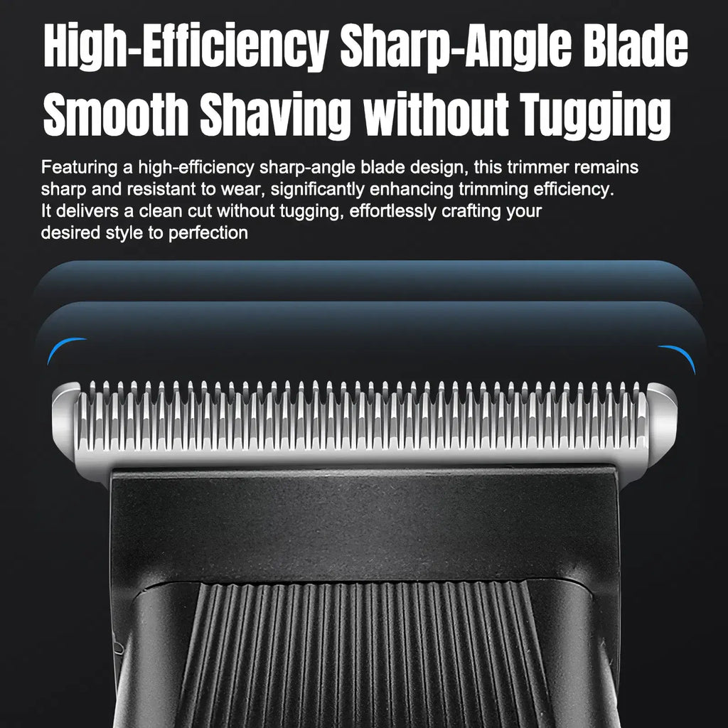 Black and silver 3 in 1 beard trimmer with high-efficiency sharp-angle blade for smooth shaving without tugging