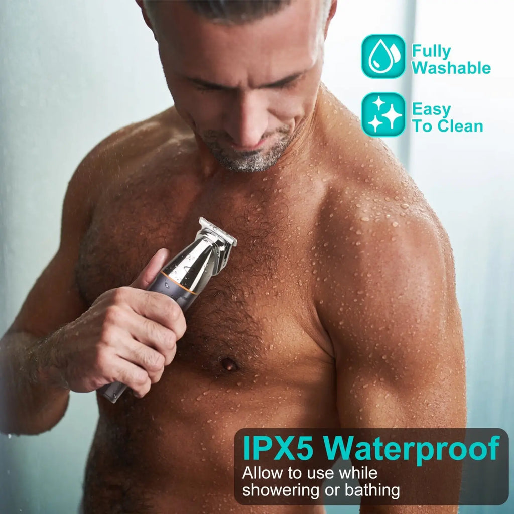 Silver and black electric beard trimmer 5 in 1 with sleek modern design ipx5 waterproof grooming kit