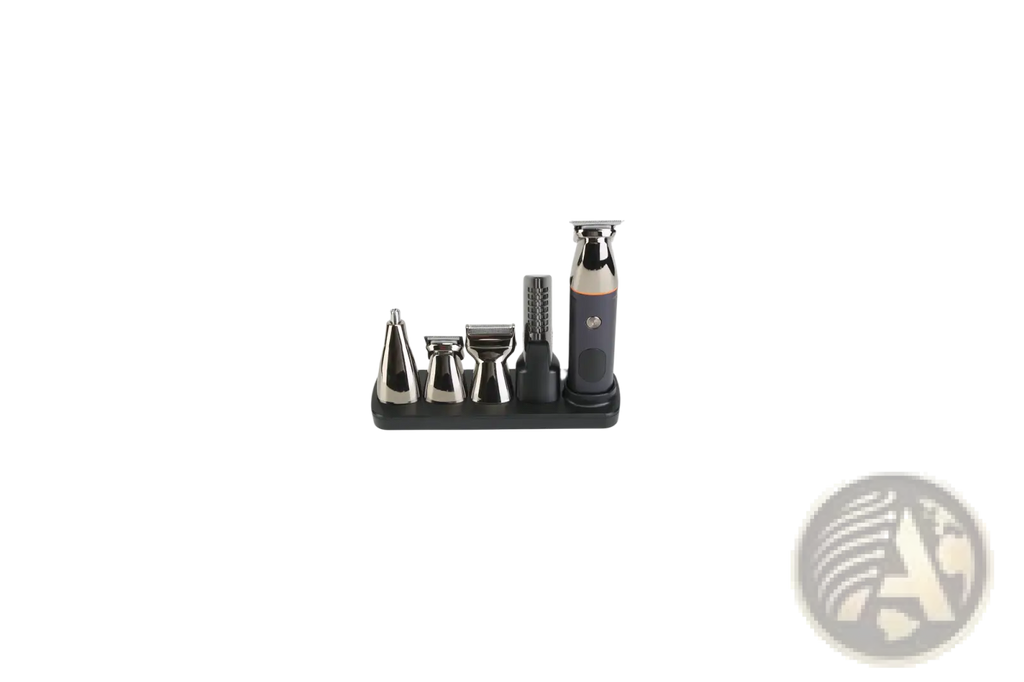 Black and silver electric beard trimmer 5 in 1 ipx5 waterproof grooming kit with multiple attachments and charging base