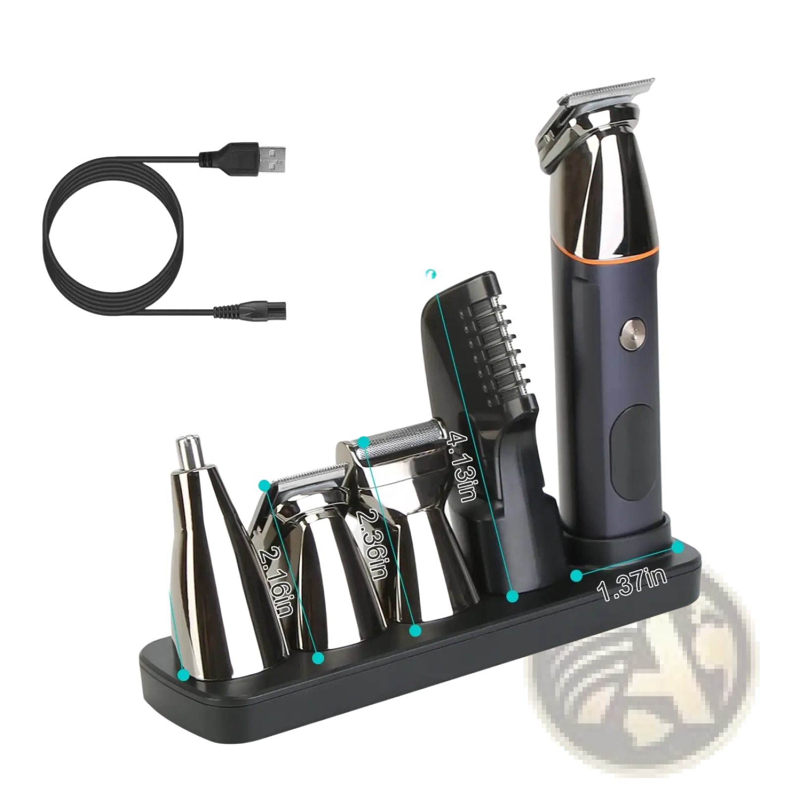 Black and silver electric beard trimmer for men 5 in 1 ipx5 waterproof kit with multiple attachments and precision combs