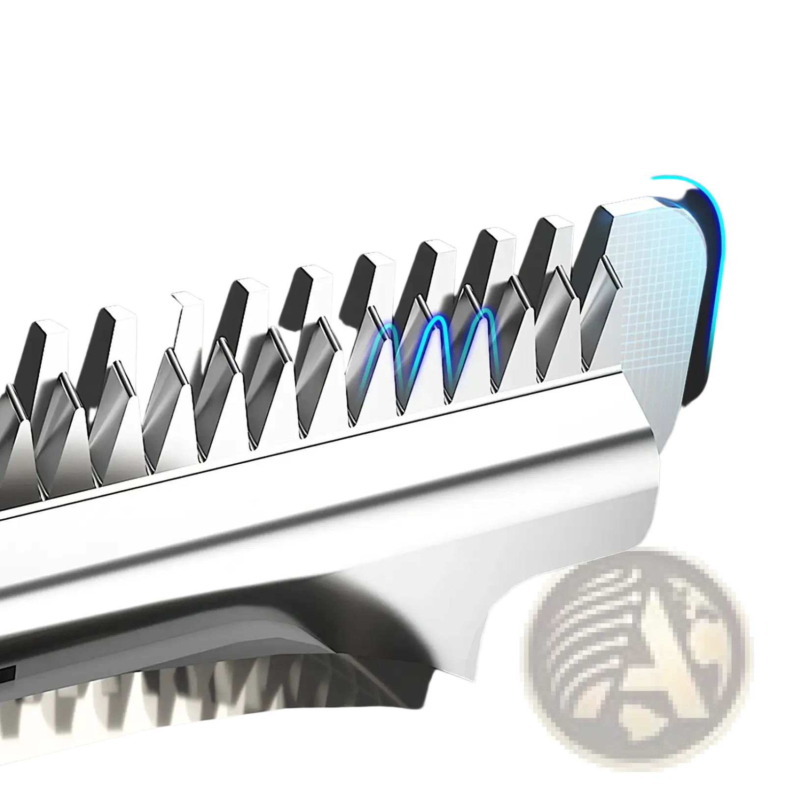 Silver r-shaped sharp steel blades of the beard trimmer for men 5 in 1 ipx5 waterproof kit designed for precise cutting