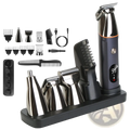 Black and silver 5 in 1 beard trimmer for men with led display safety lock ipx5 waterproof refined steel blades and multiple attachments