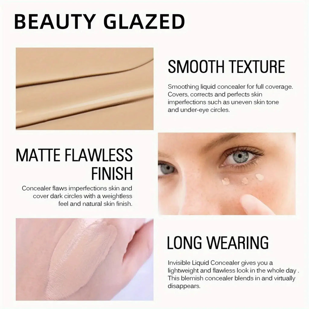 Beauty glazed makeup set liquid foundation primer and puff featuring a creamy beige smooth liquid concealer with matte finish