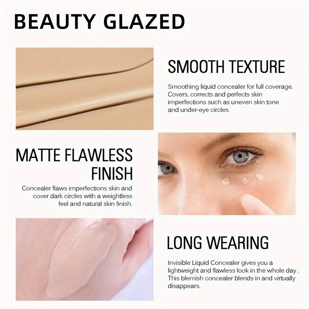 Beauty glazed makeup set liquid foundation primer and puff featuring a creamy beige smooth liquid concealer with matte finish