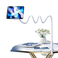 Clear flexible silicone arm bed tablet mount with white base and clamp 360 rotating gooseneck stand