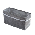 Gray textured fabric bedside storage caddy with white adhesive hooks and gray elastic band for nursery organization