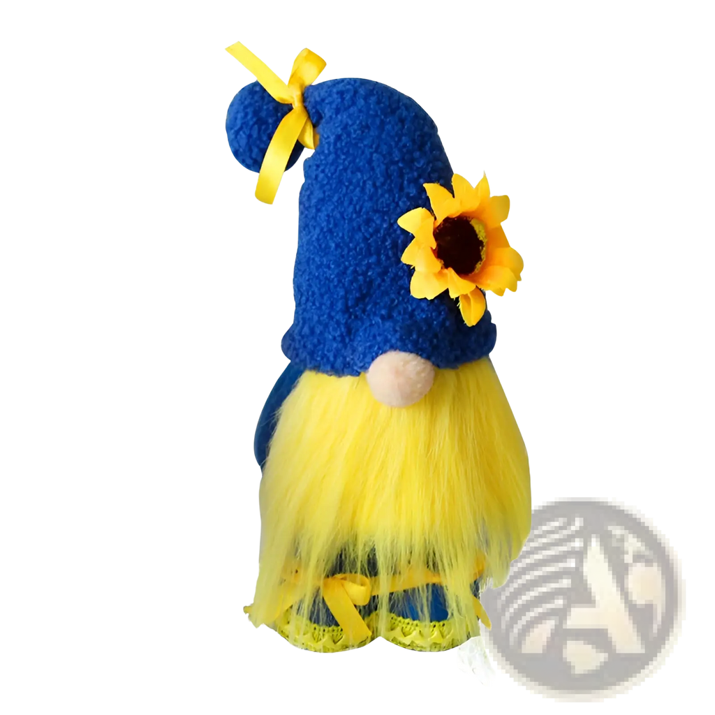 Blue and yellow plush bee gnome long leg faceless doll with sunflower decoration on hat for home decor