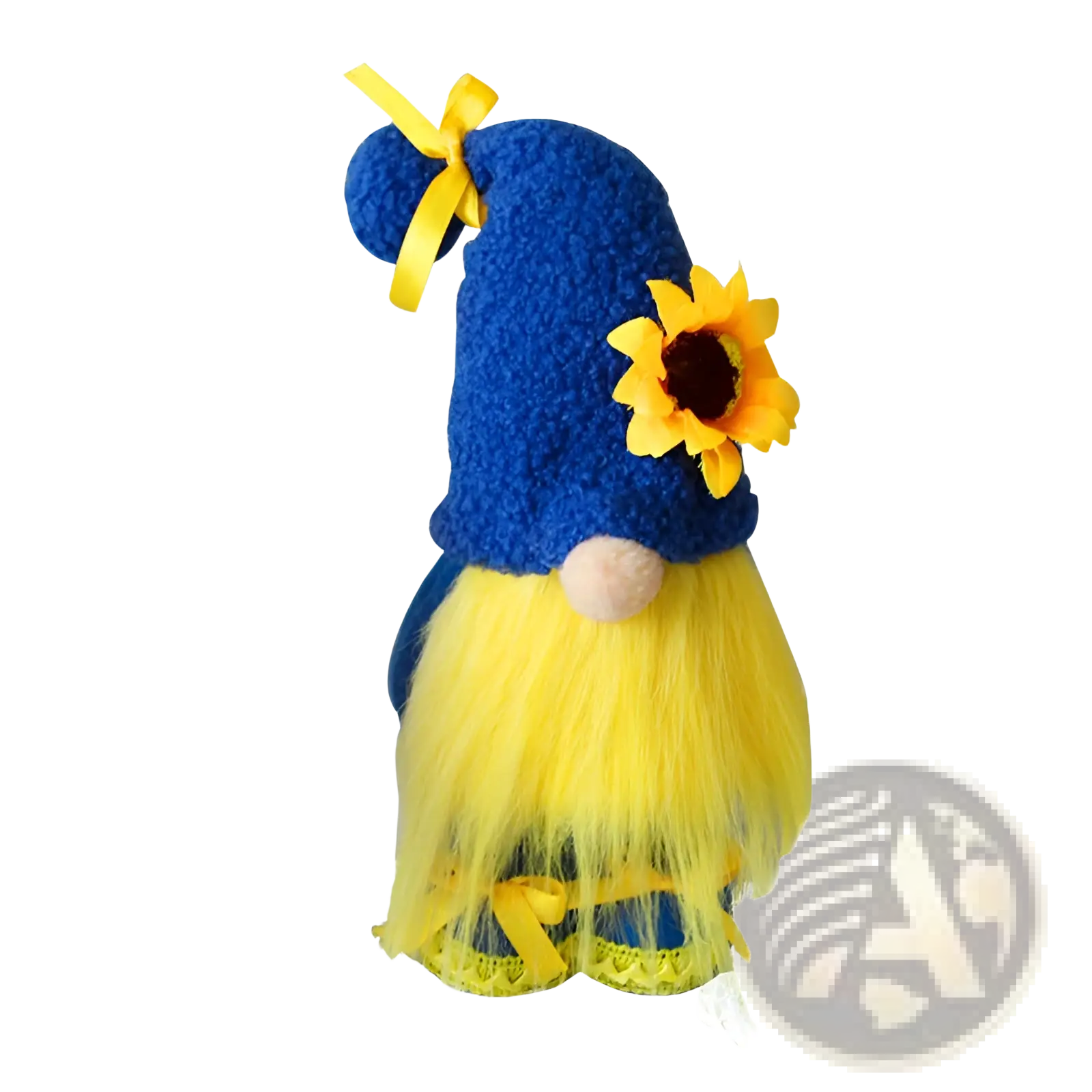 Bee gnome plush long leg faceless doll decor in blue and yellow with sunflower decoration on hat