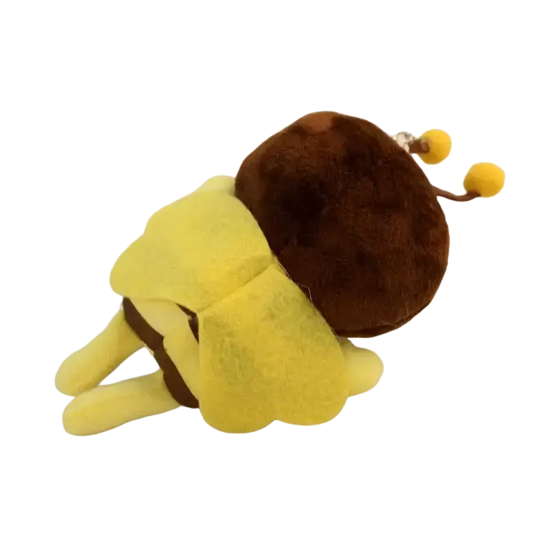 A bee stuffed animal plush toy with a brown fuzzy body yellow wings and antennae soft bee stuffed keychain