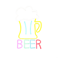 Beer led neon wall sign featuring a glowing colorful tubing beer mug outline and letters for bar and man cave use