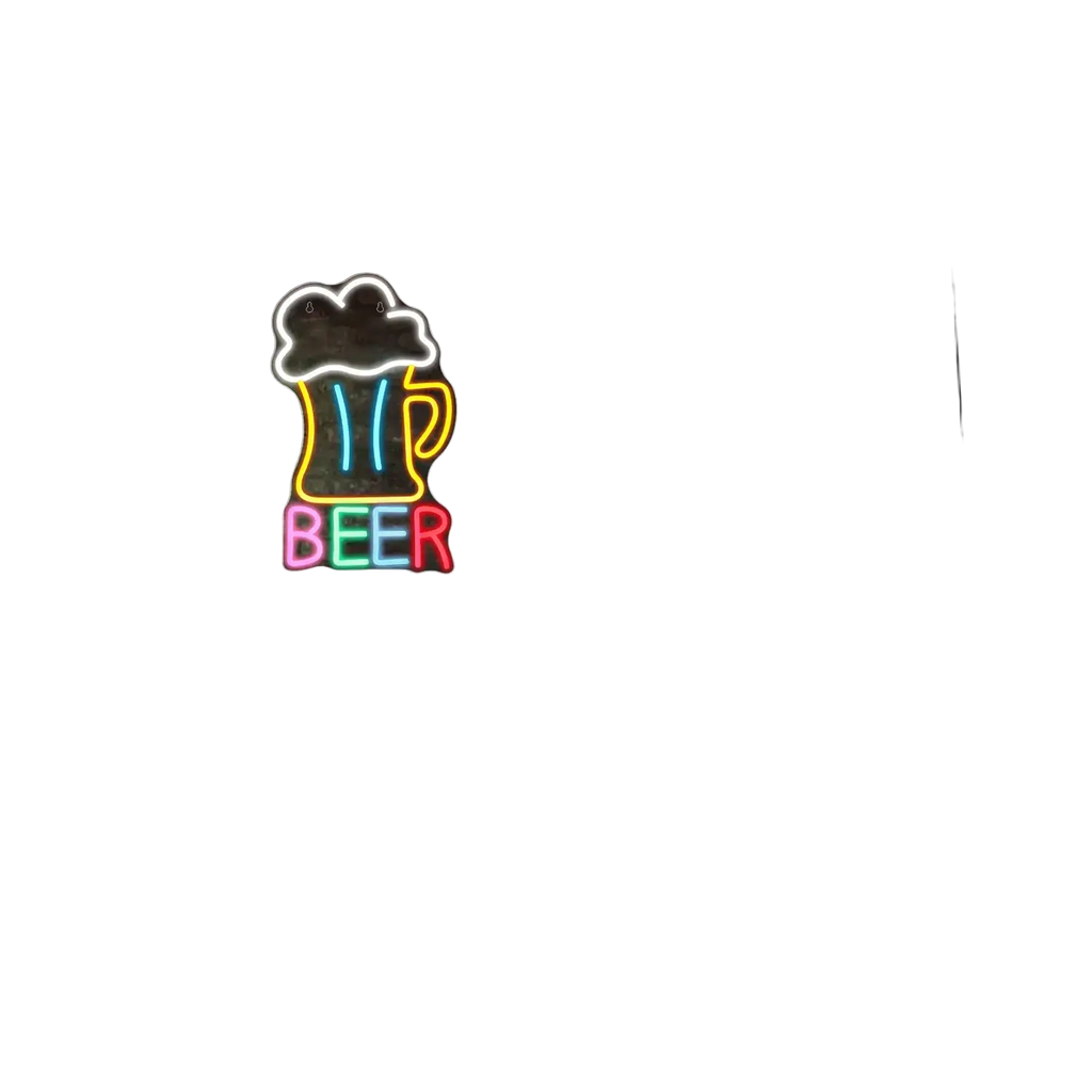 A vibrant beer led neon wall sign with colorful glowing lights featuring a beer mug for bar and man cave decor