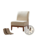 Beige accent chair with cream-colored upholstery and walnut wood frame featuring wooden legs