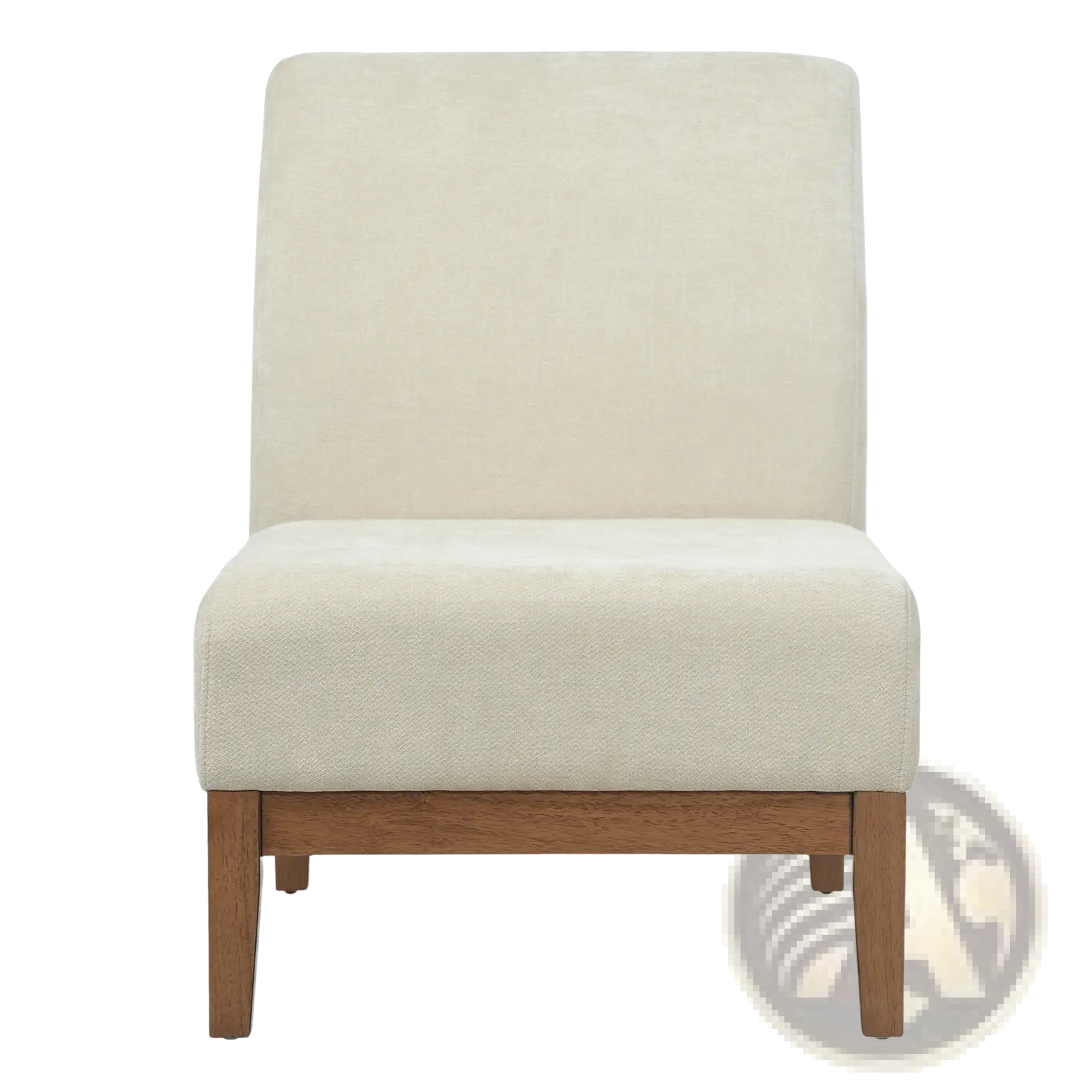 Beige accent chair with cream-colored upholstery and walnut wood frame and legs for stylish seating
