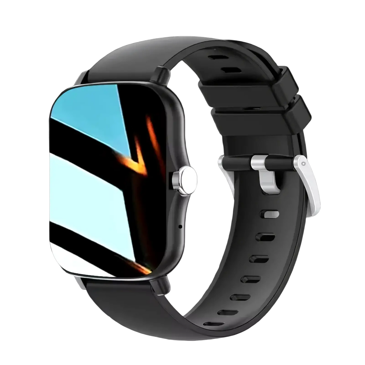 Beige bluetooth smartwatch with fitness and sleep tracking featuring a black rounded screen and silver-toned hardware