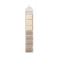 Beige hanging closet organizer made of fabric with seven clear mesh front pockets for efficient storage and organization