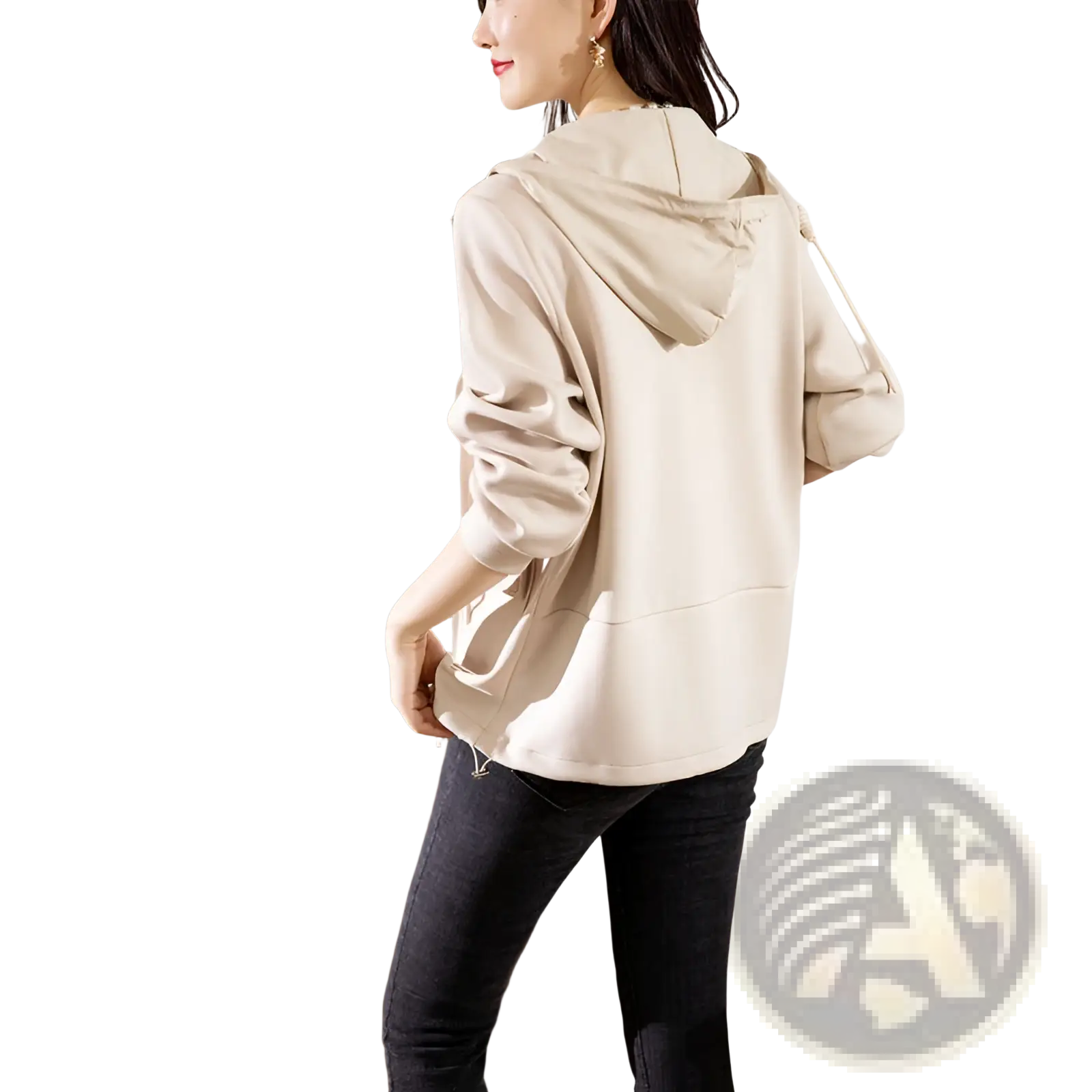 Beige hooded cropped jacket in relaxed fit with long sleeves made from soft material for casual wear