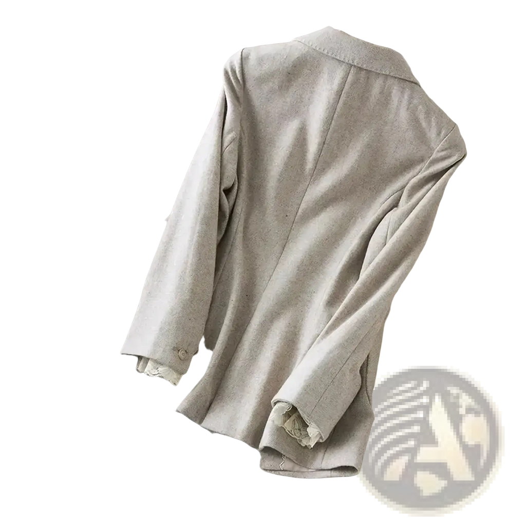 Beige lace trim wool blazer featuring delicate lace cuffs made from soft wool for elegant formal wear