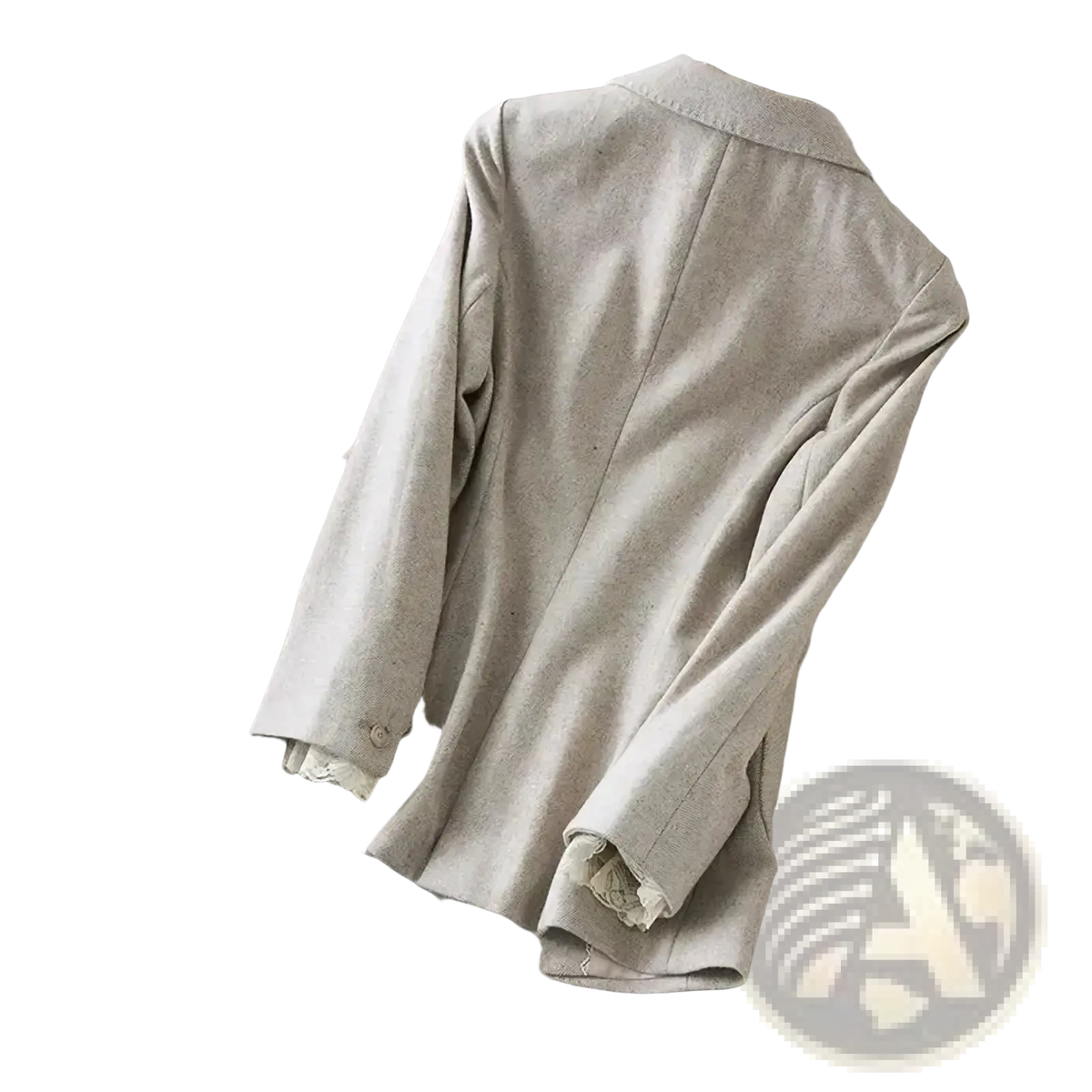 Beige lace trim wool blazer featuring delicate lace cuffs made from soft wool for elegant formal wear